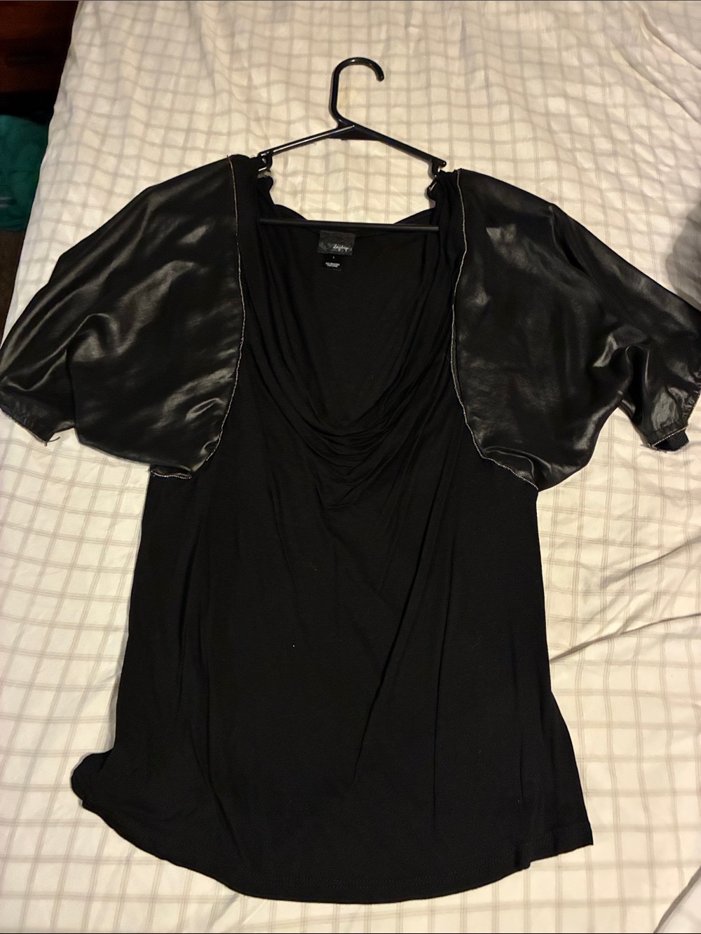 Black Draped Neck Short Sleeve Top with Satin Bolero